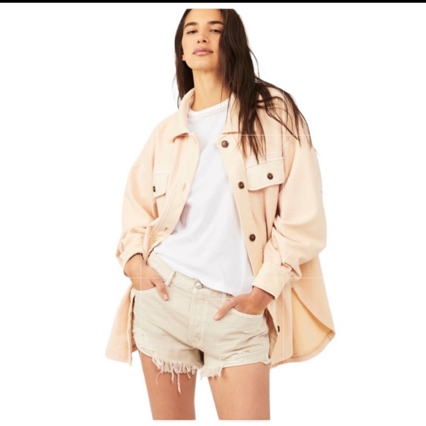 Free People Ruby Button Sweetheart Beige Drop Shoulder Sleeve Oversized Shacket